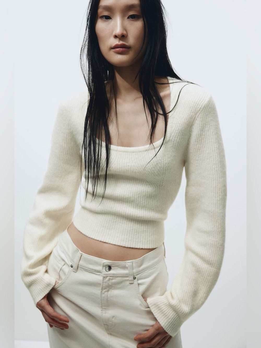 H&M cream rib knit sweater size XS